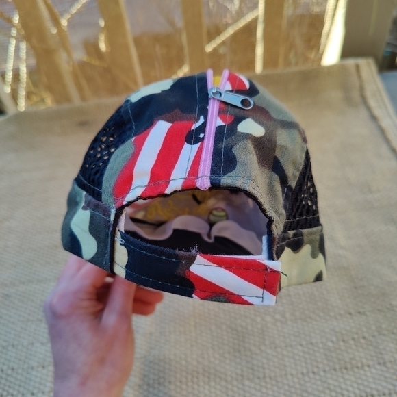 Kids Army Camo American Flag Weiner Dog Dachshund Hat with Zip Pocket on Top! - Picture 5 of 6